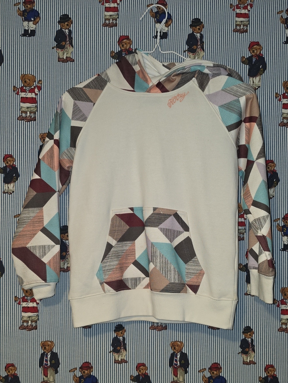 Hooey Aztec Morocco Geometric Pattern White Hoodie Girls Size Medium